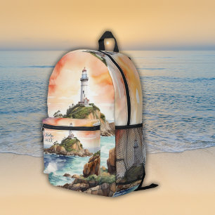 Sac À Dos Imprimé Aquarelle croquis Byron Bay Lighthouse Monogramme