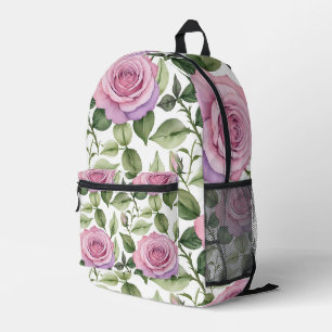 Sac À Dos Imprimé Aquarelle de roses roses et lavande