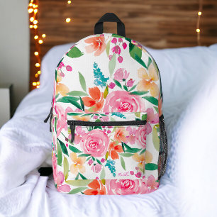 Sac À Dos Imprimé Aquarelle fleurie bohème rose poumon