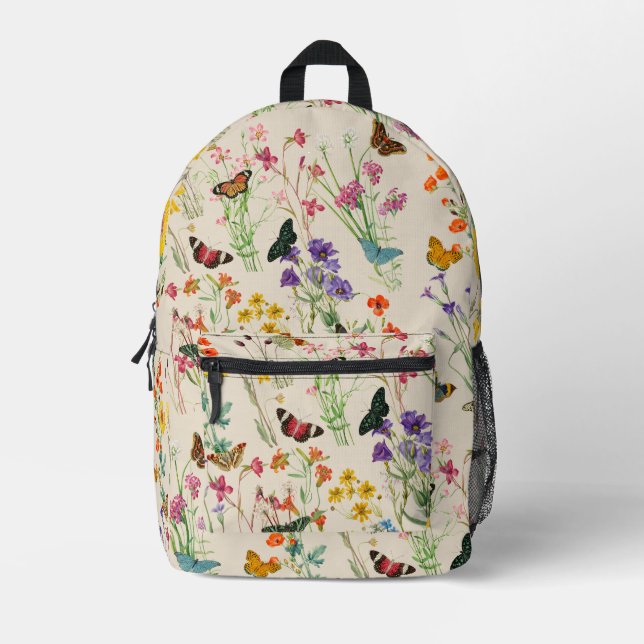 Sac À Dos Imprimé Aquarelle Fleurs sauvages & papillons Jardin Flora (Recto)
