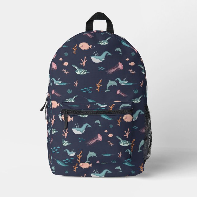 Sac À Dos Imprimé Aquarelle Océan Sea Animaux Motif bleu (Recto)