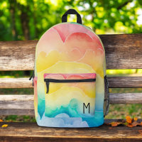 Aquarelle Pastel Arc-en-ciel nuages Monogramme