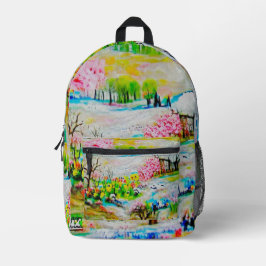 Sac À Dos Imprimé Aquarelle Paysage 2 Accessoire Pouch