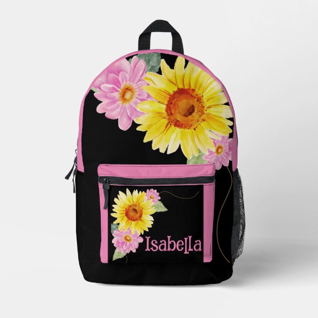 Sac À Dos Imprimé Aquarelle rose pâle Rose Daisy Monogramme (Recto)