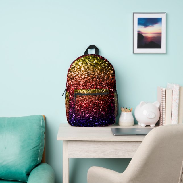 Sac À Dos Imprimé Arc-en-ciel rouge violet faux parties scintillant  (Insitu)
