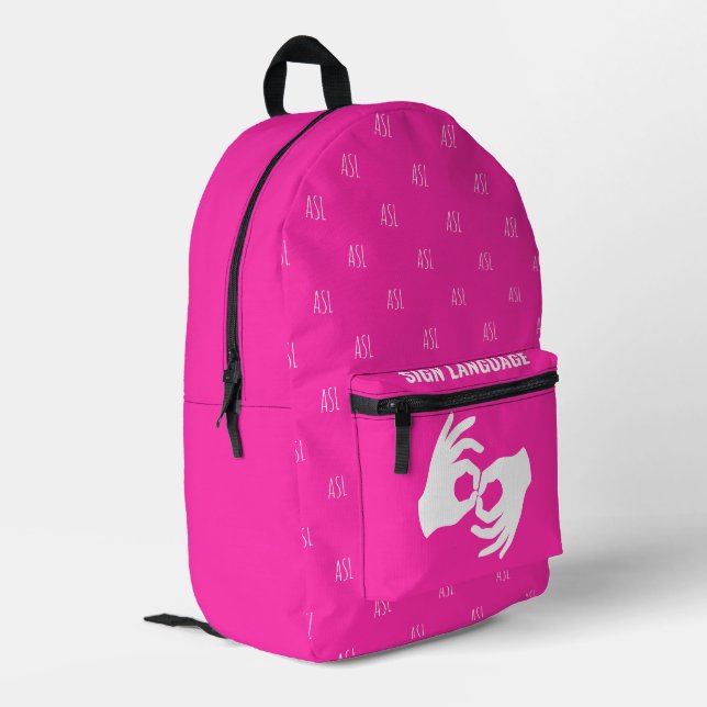 Sac À Dos Imprimé ASL Sign Language Backpack – Hot Magenta (Coin arrière gauche)