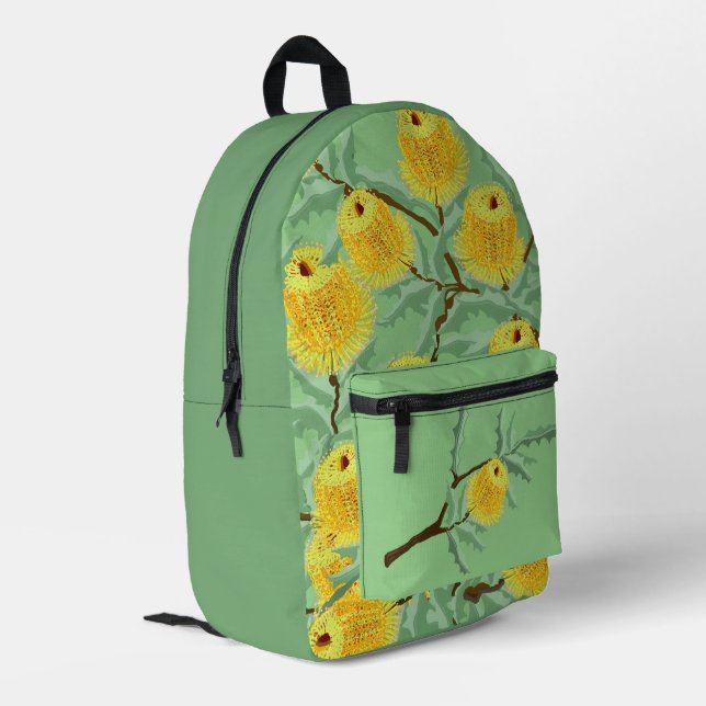 Sac À Dos Imprimé Australie Banksia fleurs jaune vert (Coin arrière gauche)