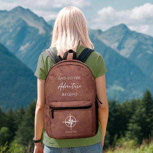 Sac À Dos Imprimé Aventure Brown Voyage en cuir personnalisé