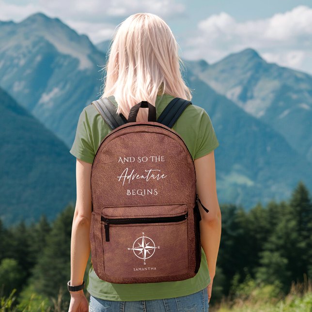 Sac À Dos Imprimé Aventure Brown Voyage en cuir personnalisé (Créateur téléchargé)
