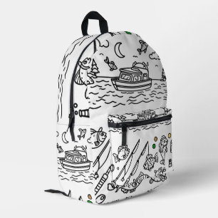 Sac À Dos Imprimé Aventure de pêche amusante Doodle Art