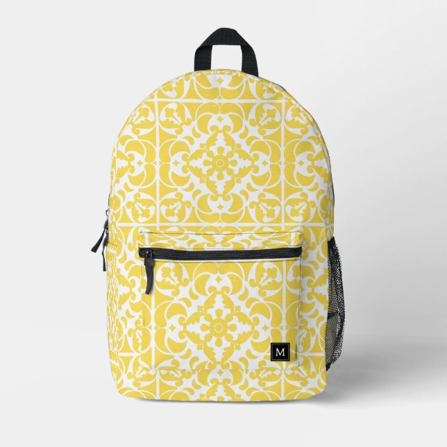 Sac À Dos Imprimé Azulejos jaune portugais espagnol méditerranéen (Recto)