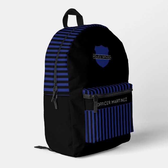 Sac À Dos Imprimé Badge de l'officier de police sur mesure Bleu (Coin arrière gauche)