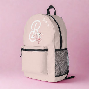 Sac À Dos Imprimé Ballerina Bunny Rabin Monogramme Nom Pastel Rose