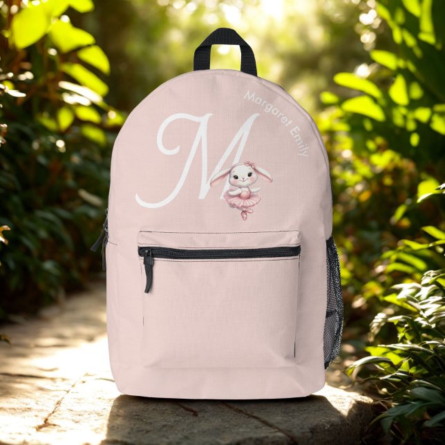 Sac À Dos Imprimé Ballerina Bunny Rabin Monogramme Nom Pastel Rose (Créateur téléchargé)