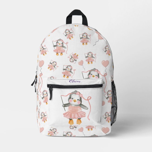 Sac À Dos Imprimé Ballerina mignonne bébé pingouin rose (Recto)
