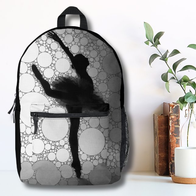 Sac À Dos Imprimé Ballet noir blanc Ballerina (Cute Ombre Abstract Black White Dancing Ballerina Printed Backpack)