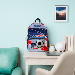Sac À Dos Imprimé Ballon de Football avec Drapeau Rouge Blanc Bleu 
