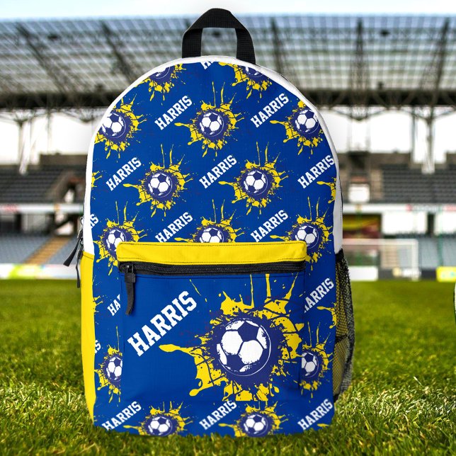 Sac À Dos Imprimé Ballon de football bleu jaune splat personnalisé (Créateur téléchargé)