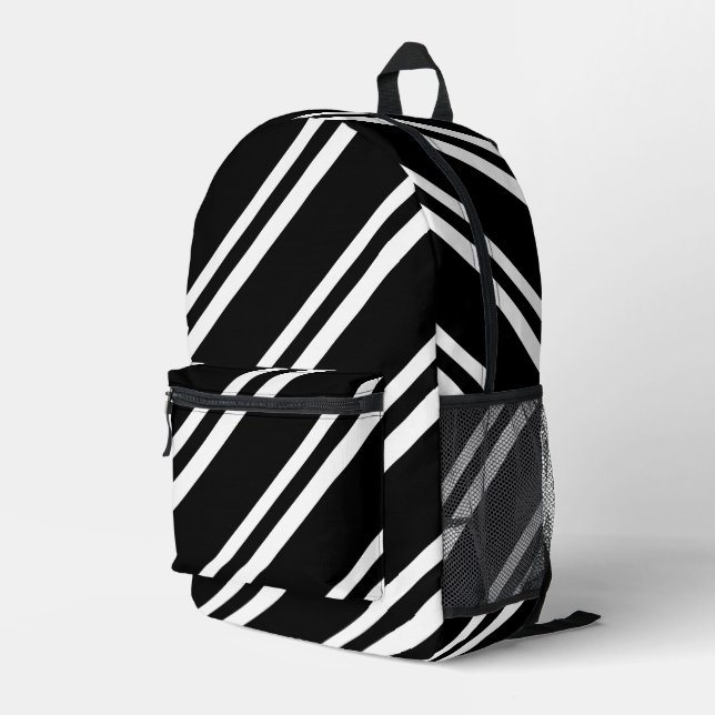 Sac À Dos Imprimé Bandes diagonales noires et blanches (Coin arrière droit)
