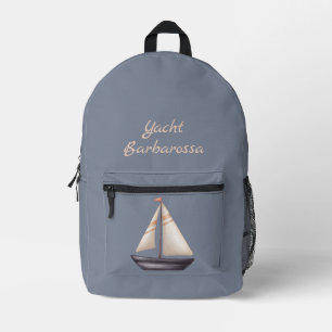 Sac À Dos Imprimé Bateau à voile marron et nom sur fond gris