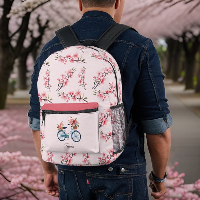 Sac À Dos Imprimé Bicyclette bleu rose Sakura Cerry Blossoms Monogra (Créateur téléchargé)