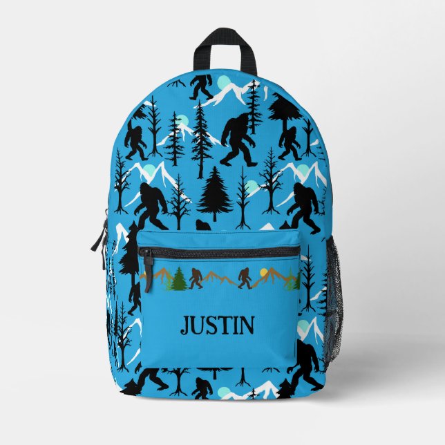 Sac À Dos Imprimé Bigfoot Motif Sasquatch Bleu (Recto)
