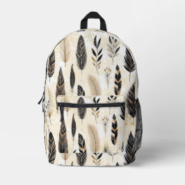 Sac À Dos Imprimé Black and Gold Feather Printed Backpack