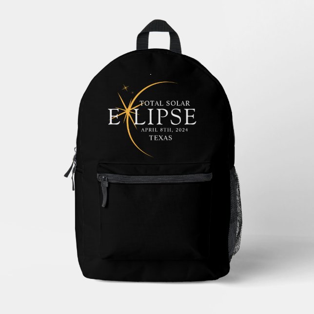 Sac À Dos Imprimé Black & Gold 2024 Texas Total Solar Eclipse (Recto)