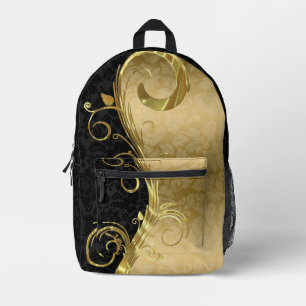 Sac À Dos Imprimé Black Gold Damask Gold