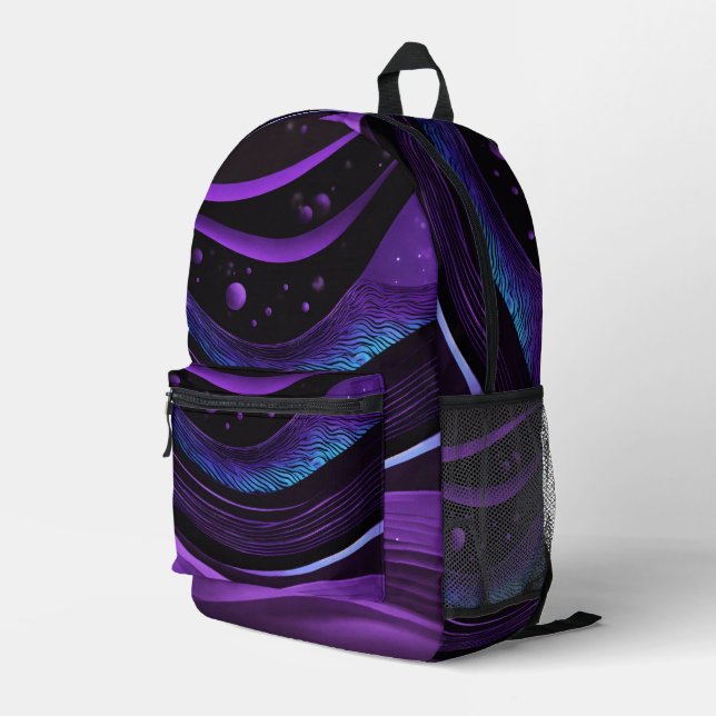Sac À Dos Imprimé Black Purple vagues (Coin arrière droit)