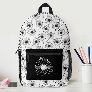 Sac À Dos Imprimé Black White Floral Daisy Girls School
