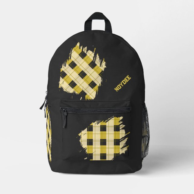 Sac À Dos Imprimé Black, Yellow Plaid Patches, Name  (Recto)