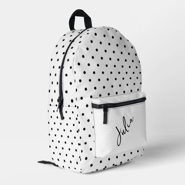Sac À Dos Imprimé Blanc avec Pois noirs Personnalisé (Coin arrière gauche)