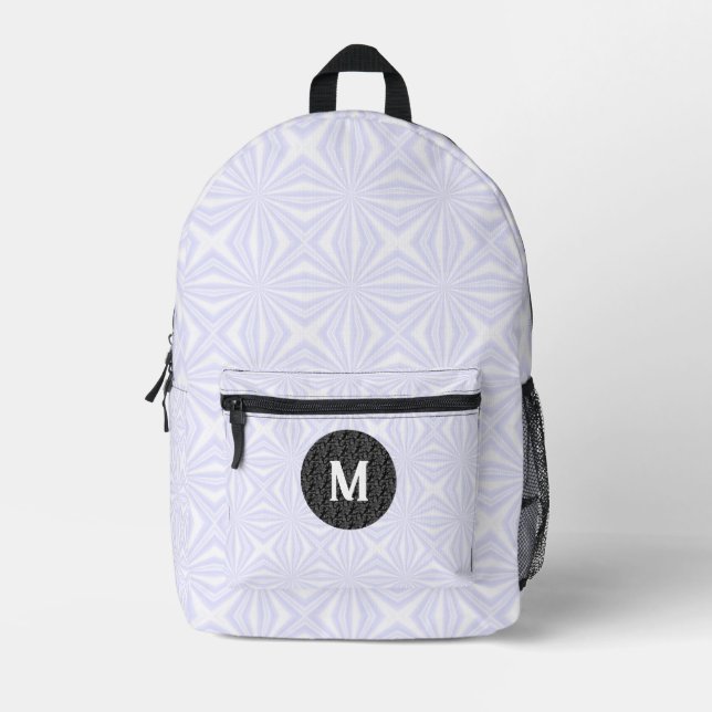 Sac À Dos Imprimé Blanc Carré brillant Monogramme noir Fractal (Recto)