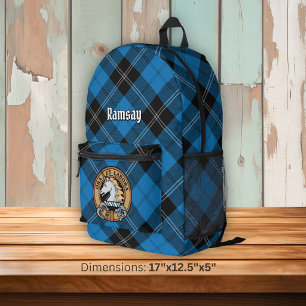 Sac À Dos Imprimé Blason du clan Ramsay sur tartan de chasse bleu