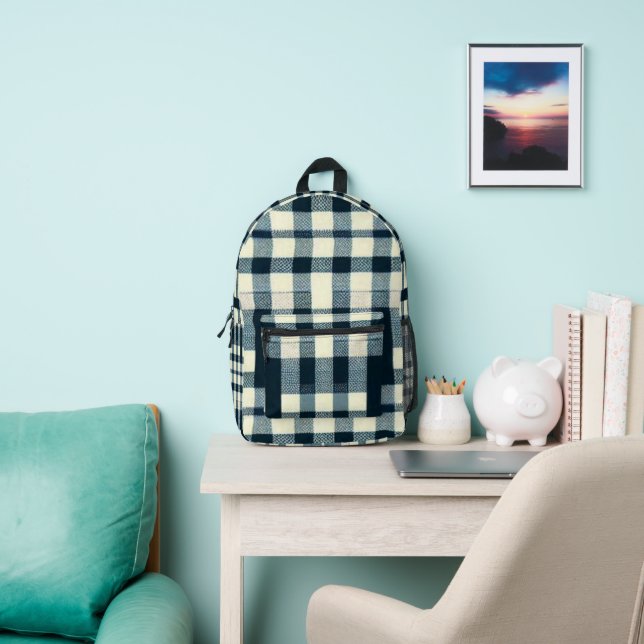 Sac À Dos Imprimé Bleu Blanc Noir Buffle Plaid À damiers classique (Insitu)