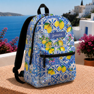 Sac À Dos Imprimé Bleu d'été sicilien majolique citrus méditerranéen