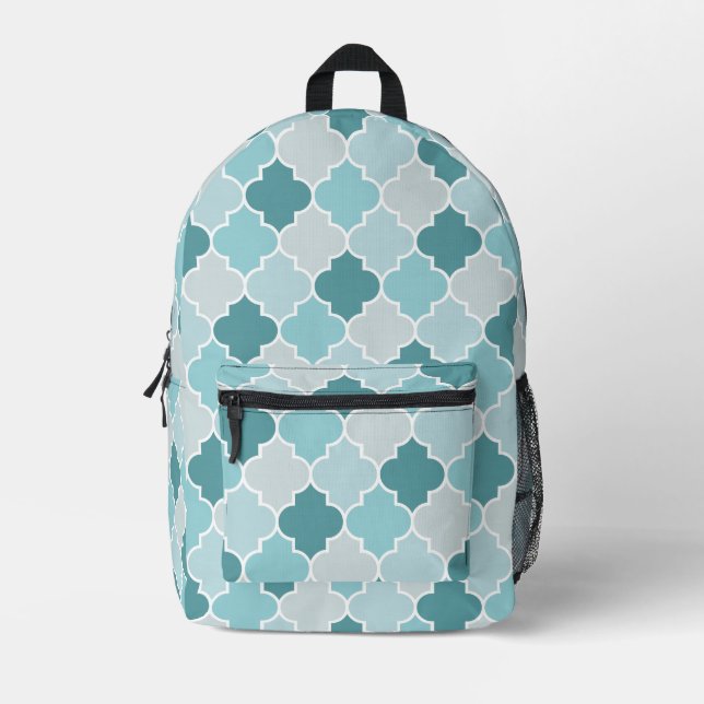 Sac À Dos Imprimé Bleu Marocain Trellis, Lattes, Quatrefoil (Recto)