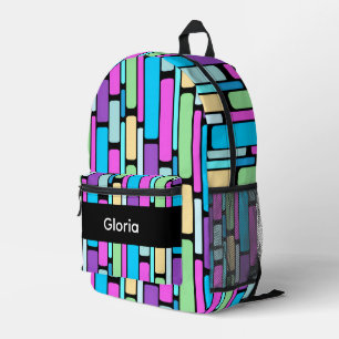 Sac À Dos Imprimé Blocs Rétro de Couleurs Vives