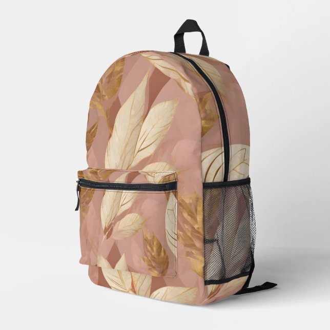 Sac À Dos Imprimé Blush Pink Gold Collection Feuille tendance Boho (Coin arrière droit)