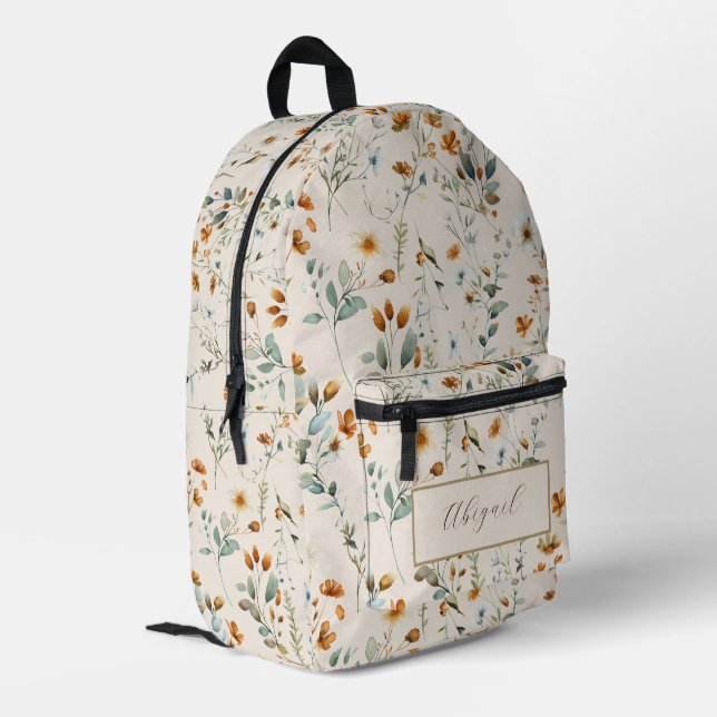 Sac À Dos Imprimé Boho fleur sauvage aquarelle personnalisé (Coin arrière gauche)