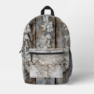 Sac À Dos Imprimé Bois rustique et dentelle antique