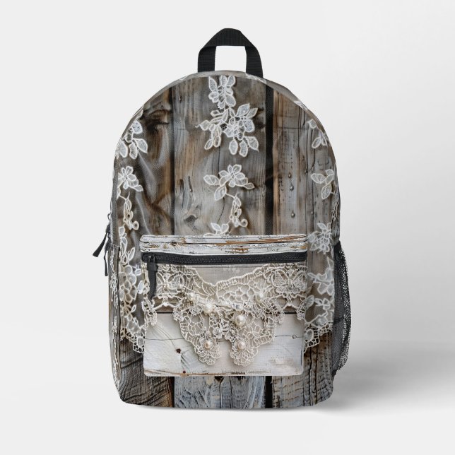 Sac À Dos Imprimé Bois rustique et dentelle antique (Recto)