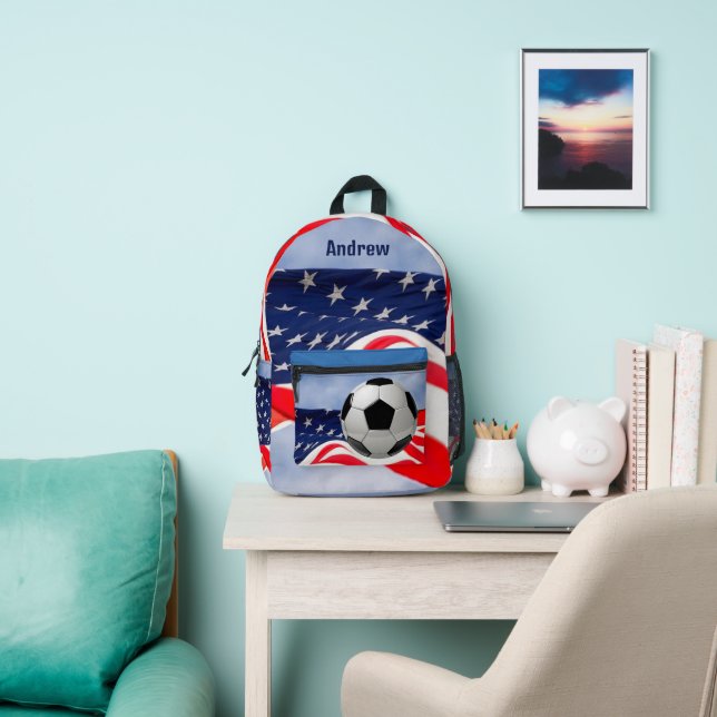 Sac À Dos Imprimé Boule de soccer avec drapeau Rouge Blanc Bleu (Insitu)