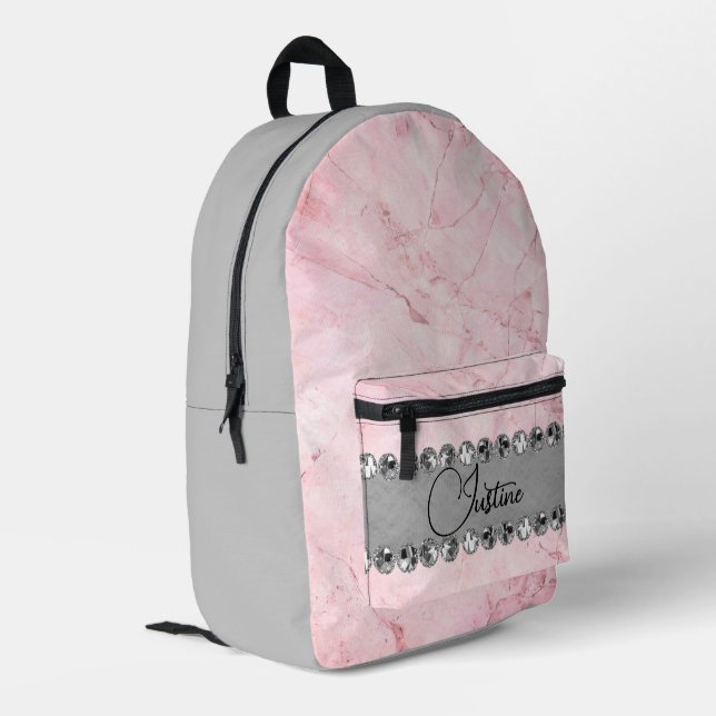 Sac À Dos Imprimé Boule Diamond en Marbre Rose Personnalisée (Coin arrière gauche)