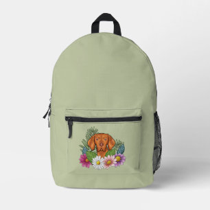 Sac À Dos Imprimé Braque hongrois et fleurs colorées d'été vertes