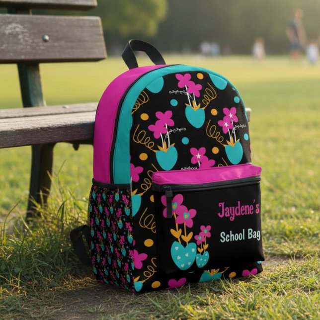 Sac À Dos Imprimé Bright Pink And Teal Whimisical (Big florals, bold vibes, this backpack turns every school run or day trip into a style moment.)