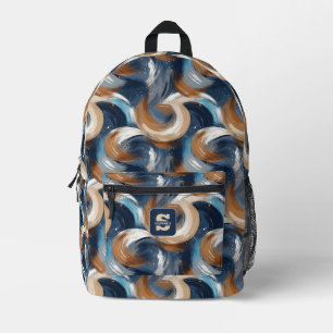 Sac À Dos Imprimé Brosses Abstraites bouclés en bleu, blanc et Brown