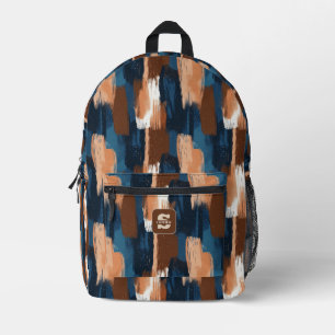 Sac À Dos Imprimé Brosses Abstraites en bleu, blanc et Brown