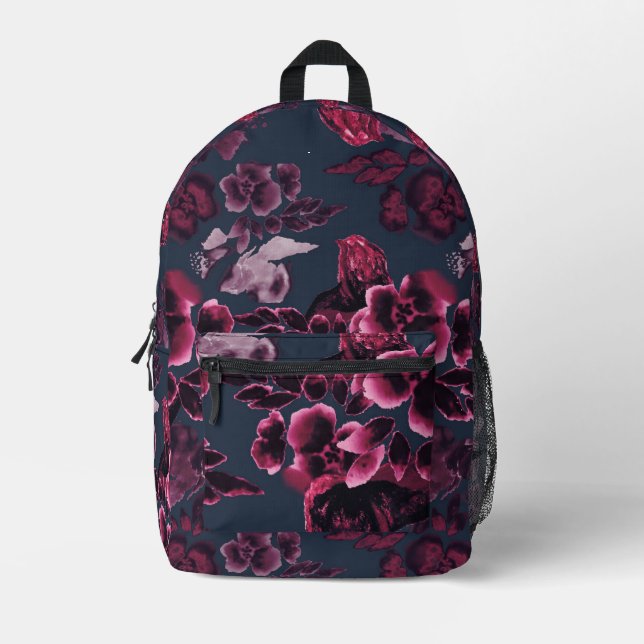 Sac À Dos Imprimé Burgundy Floral Patte Marine Bleu (Recto)